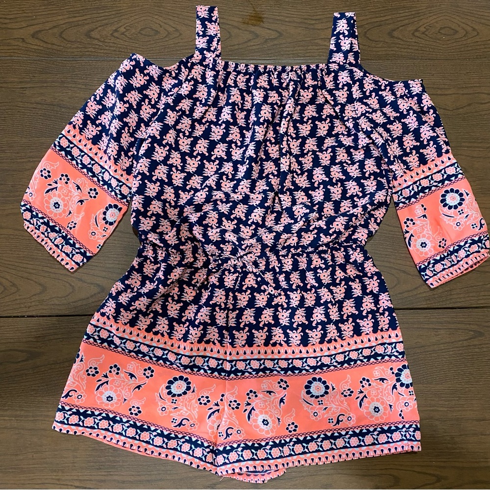 My Michelle Girls size Large romper with cold shoulder cut outs. Top lined